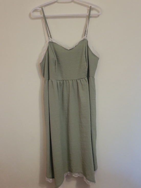 Dresses & Skirts - Light Sage Slip Midi Dress with Lace Trim